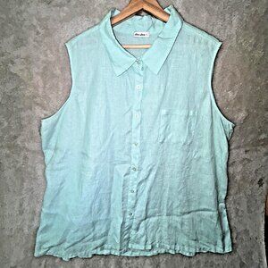 Allen Allen Mint Green Linen Sleeveless Top Womens 3X, 56" Chest